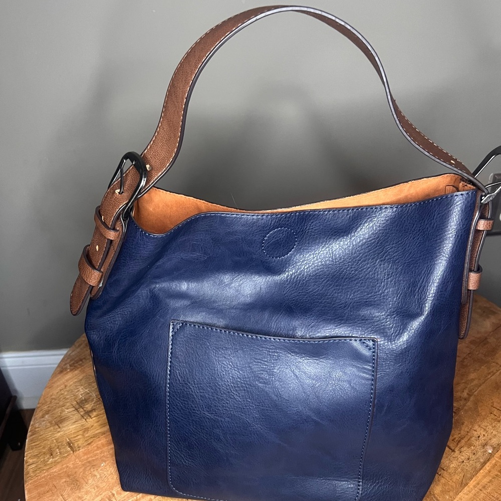 Chic Navy Faux Leather Hobo Bag